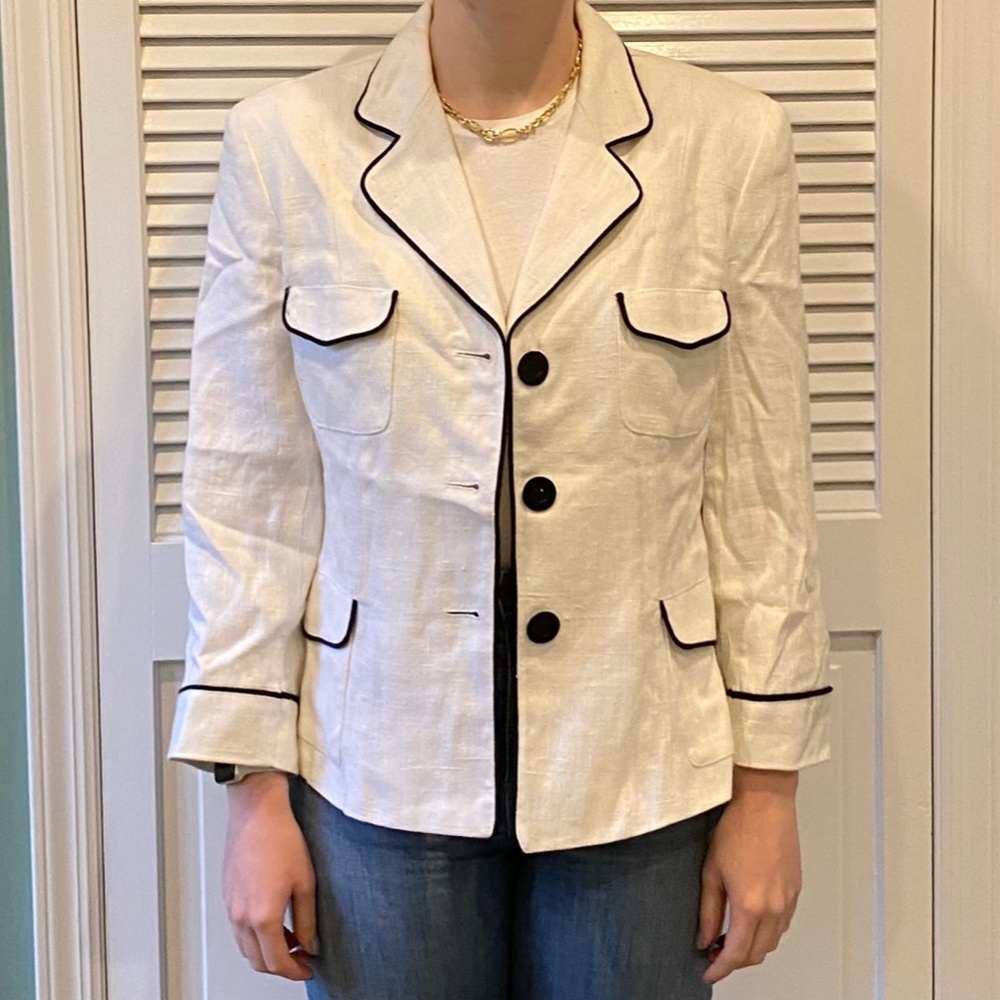 DKNY Black and White Linen Blazer